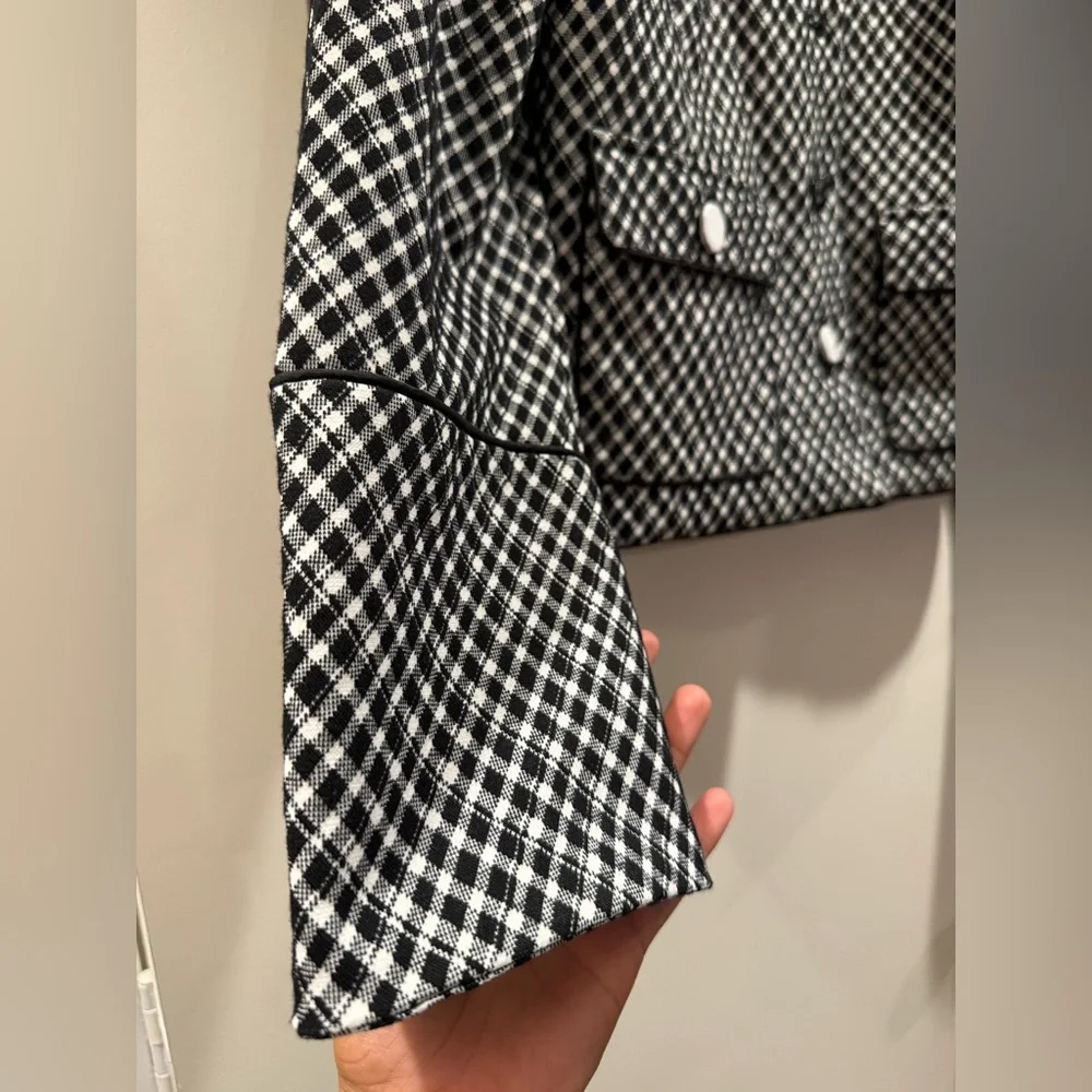 SPANX Ponte Elegant Lady Blazer‎ Jacket Stretch Jacquard Black Plaid Size Medium